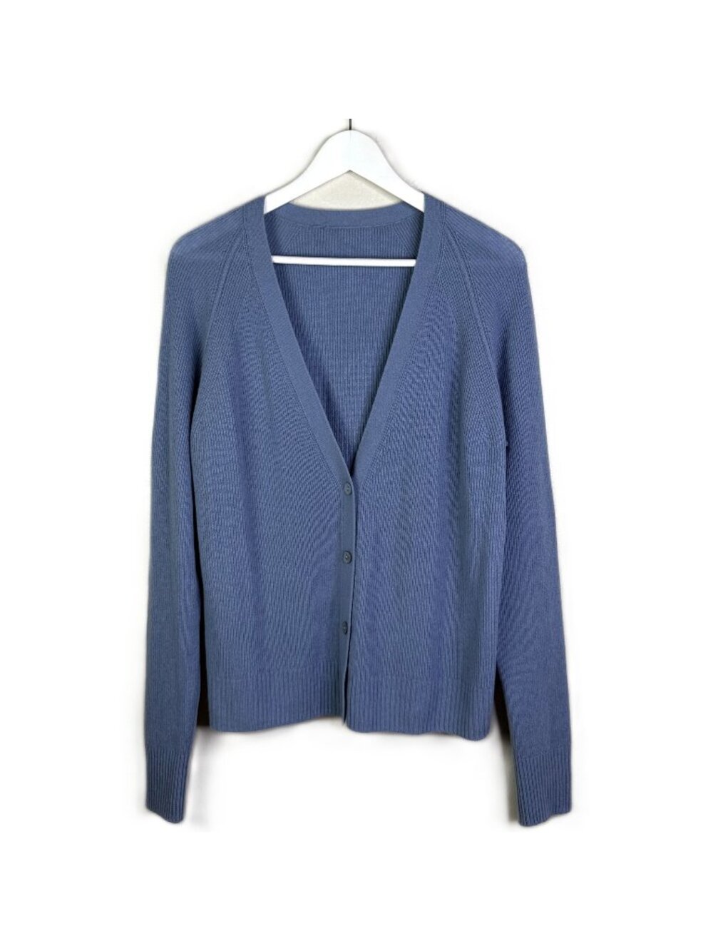 Vince Women's Periwinkle Blue Cashmere Ribbed V-Neck Cardigan Sweater, Size 1X